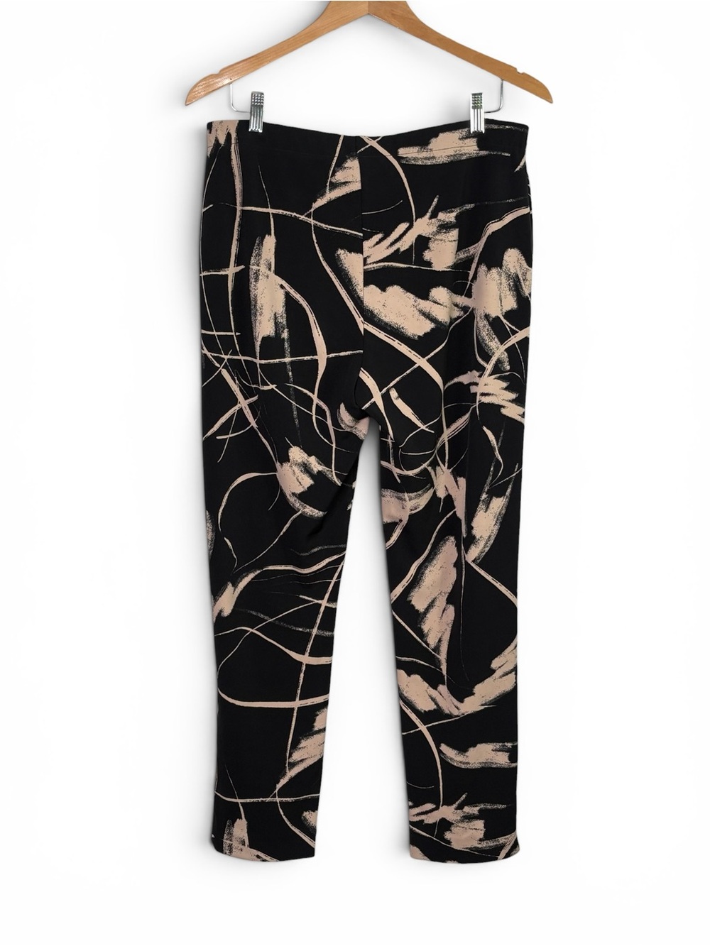 Joseph Ribkoff Abstract Brushstroke Cropped Pants Black Sand 14 Pull On Elastic - Picture 5 of 10